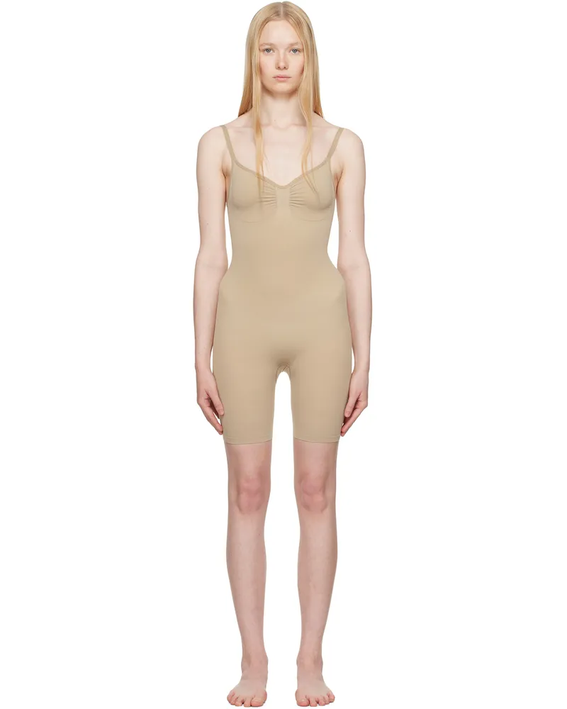 SKIMS Beige Seamless Sculpt Mid Thigh Bodysuit Clay