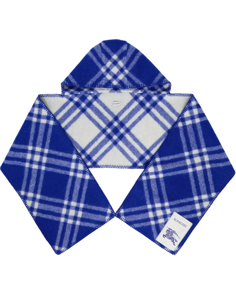 Burberry Blue Check Wool Hooded Scarf Knight