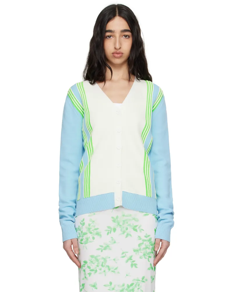 Anna Sui Blue & White Amalfi Knit Cardigan Blue