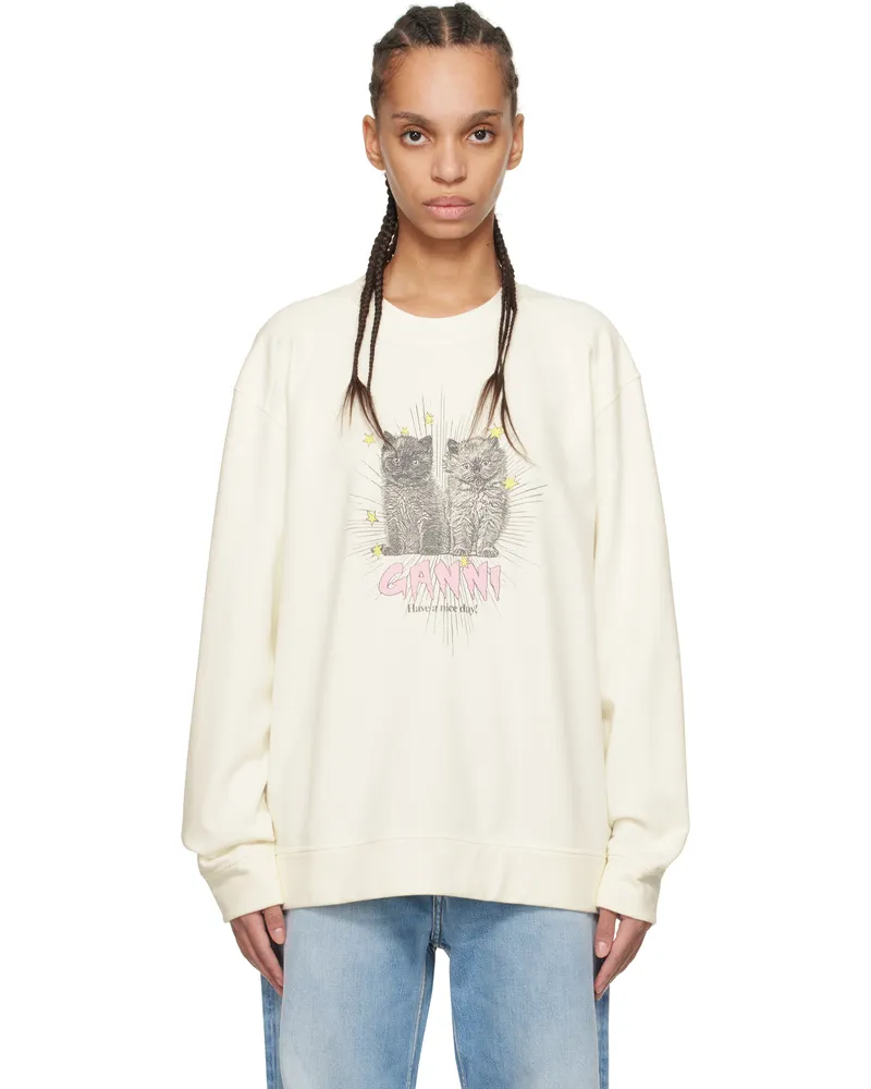 Ganni Off-White Isoli Kittens Drop Shoulder Sweatshirt 135