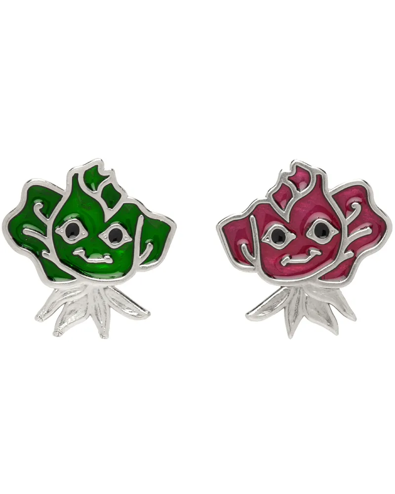 CHOPOVA LOWENA Silver Smile Rose Earrings Green