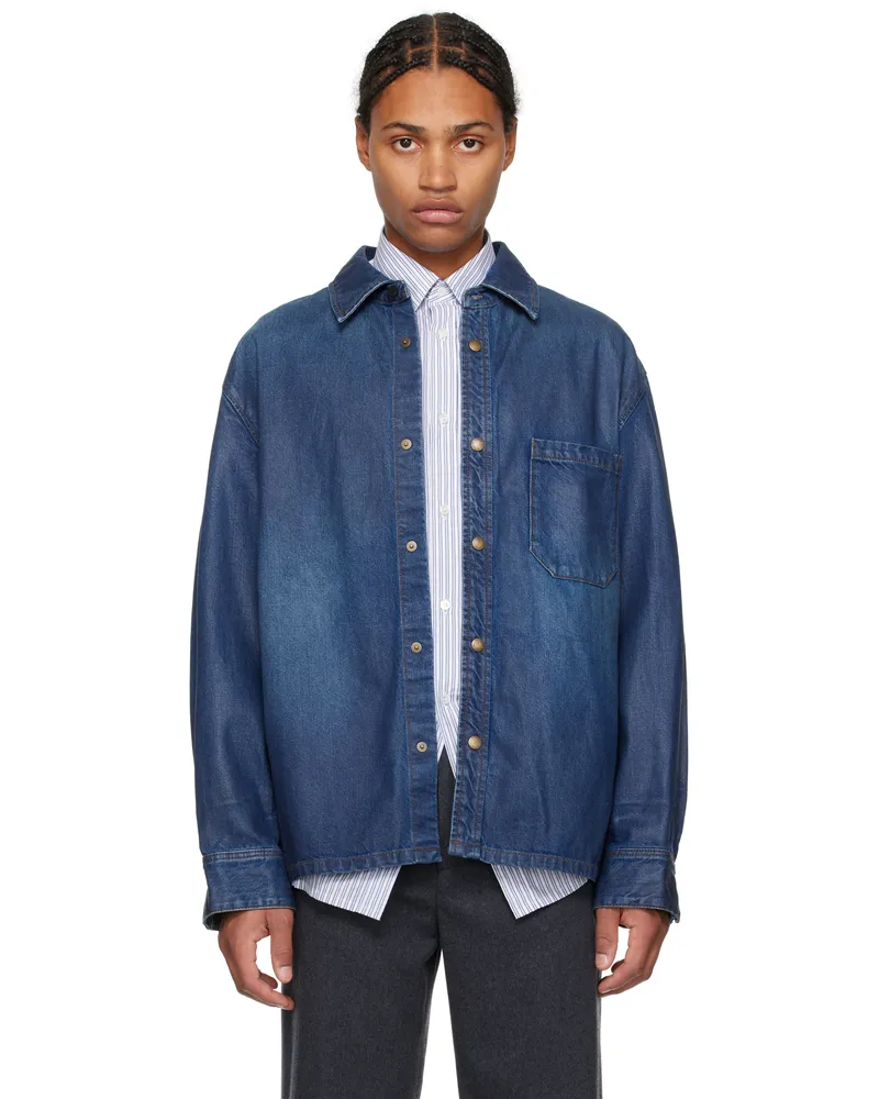 SOLID HOMME Blue Coated Denim Shirt 569l