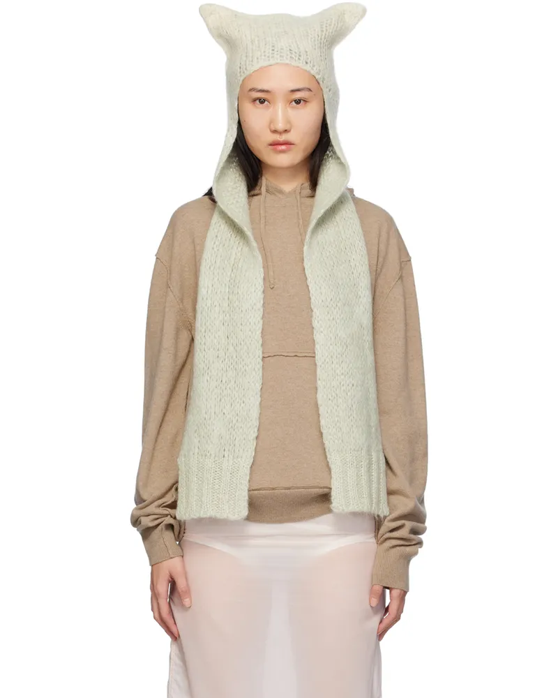Maison Margiela Green Faded Mohair Scarf Beanie 623