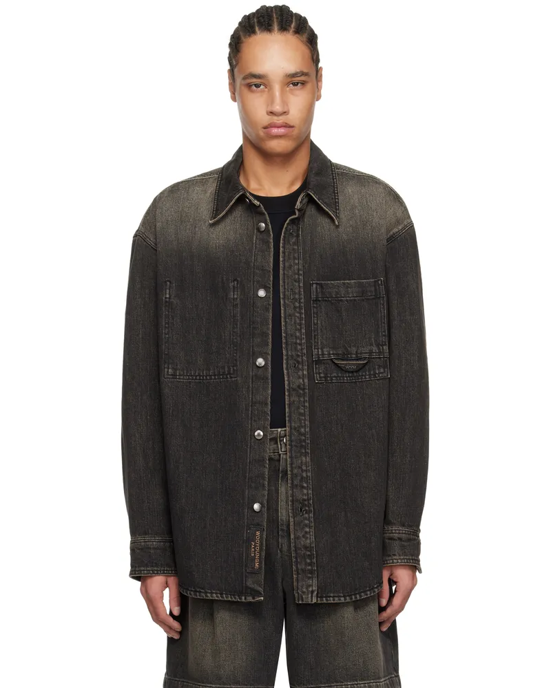 Wooyoungmi Gray Back Logo Washed Denim Shirt Grey985g