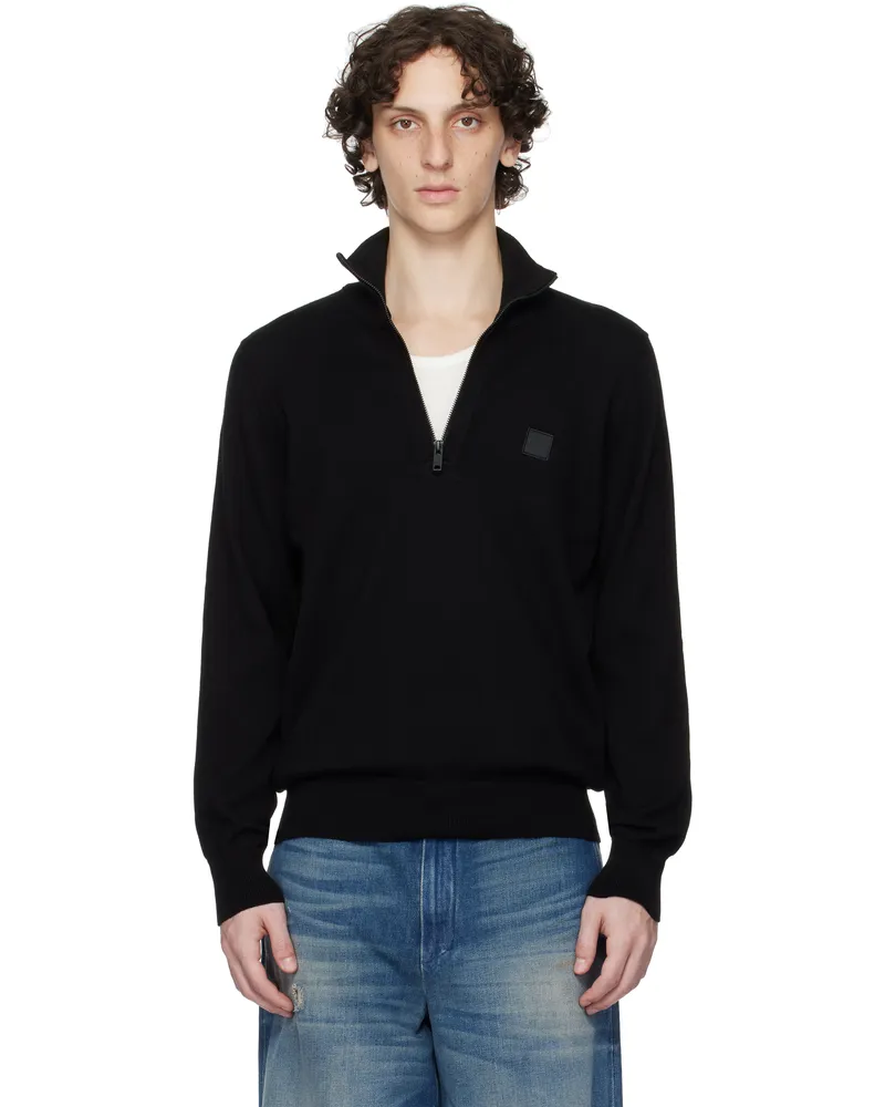 HUGO BOSS Black Logo-Patch Zip-Neck Sweatshirt 001-black