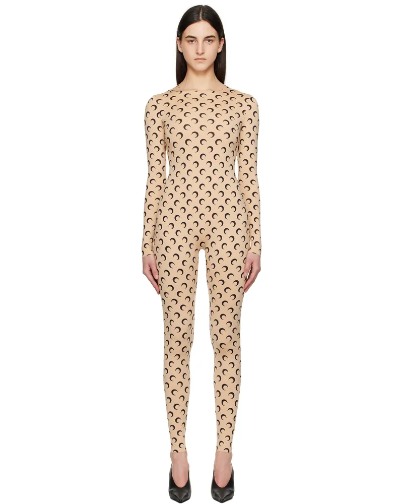 Marine Serre Beige Recycled Jersey Moon Catsuit Ta10