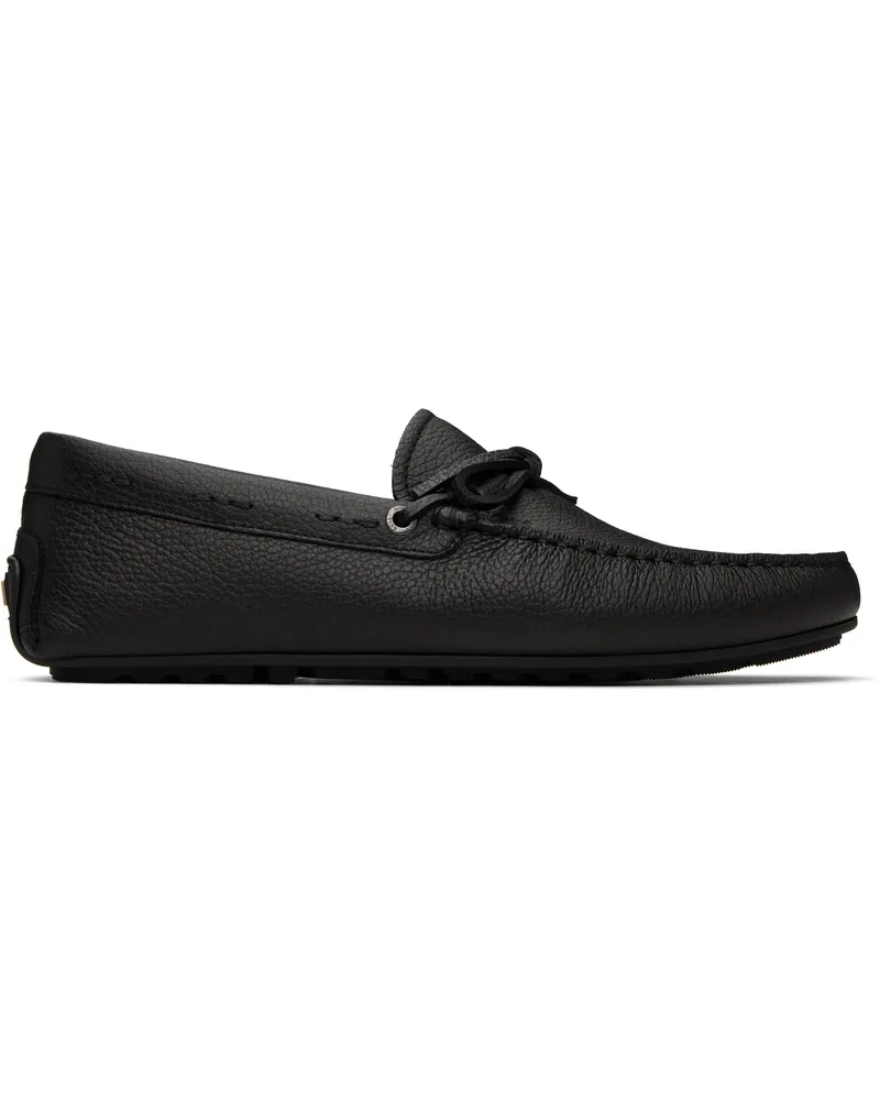 HUGO BOSS Black Grained-Leather Driver Sole Loafers 001-black