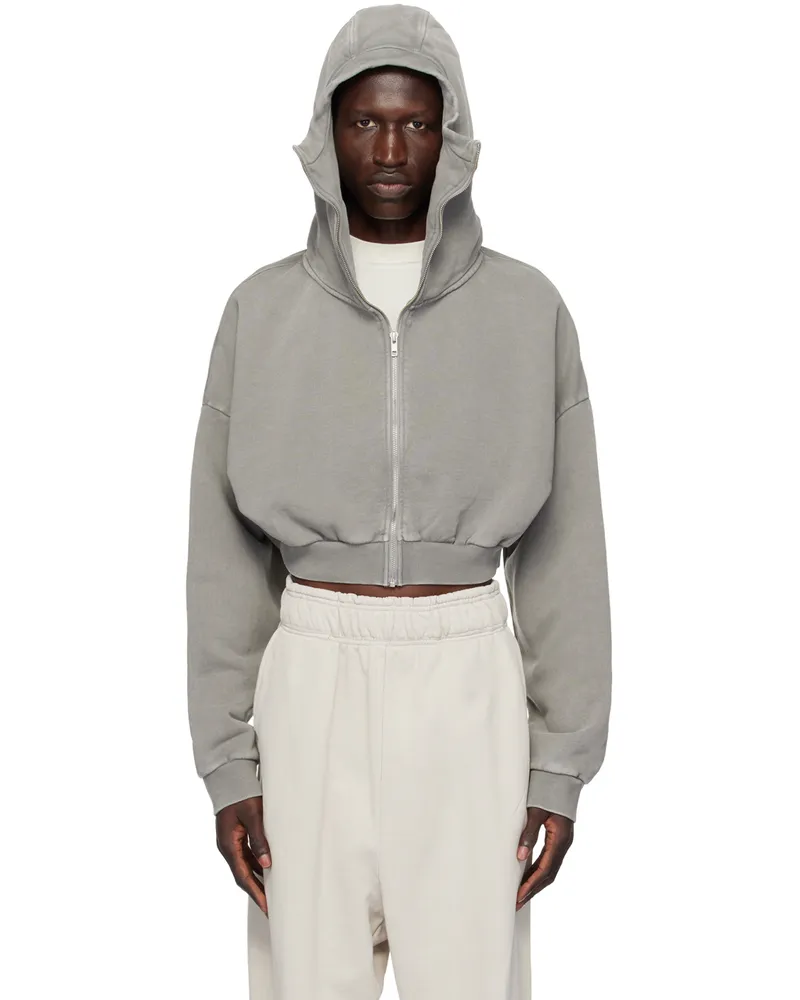 Entire Studios Gray Cropped Full Zip Hoodie Rhino