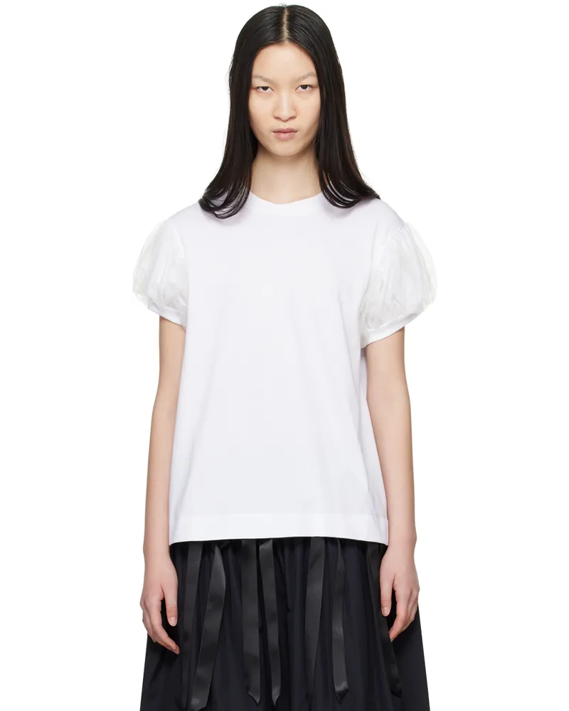 Simone Rocha White Tulle Overlay Puff Sleeve T-Shirt White