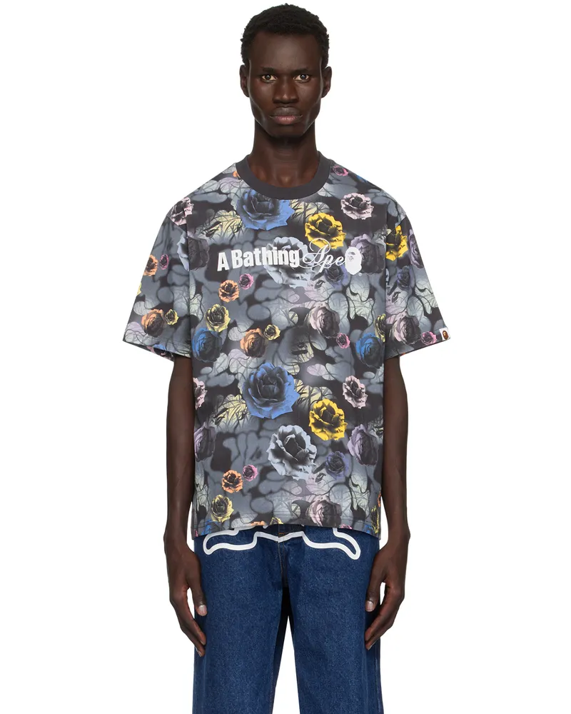BAPE Black Floral Solid Camo Logo Relaxed Fit T-shirt Black