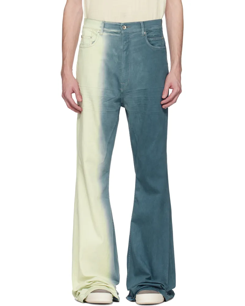 DRKSHDW by Rick Owens Blue & Off-White Hollywood Bolan Bootcut Jeans 86d