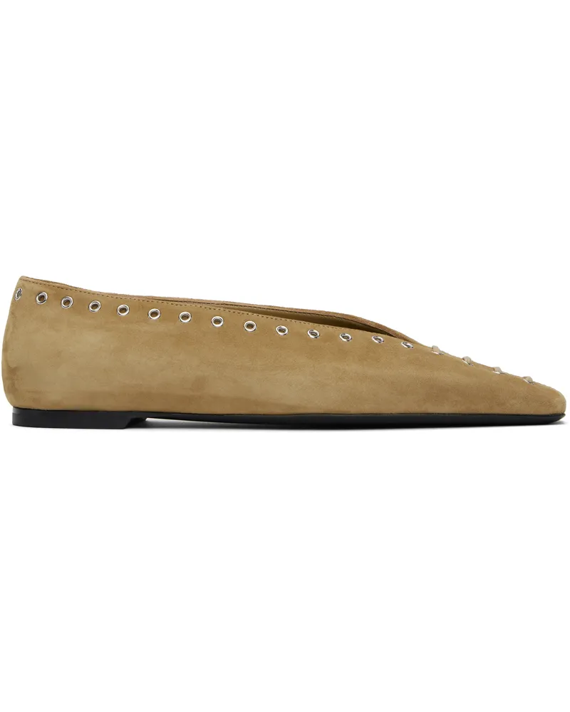 Totême Tan Suede Lace-Up Ballerina Flats Desert