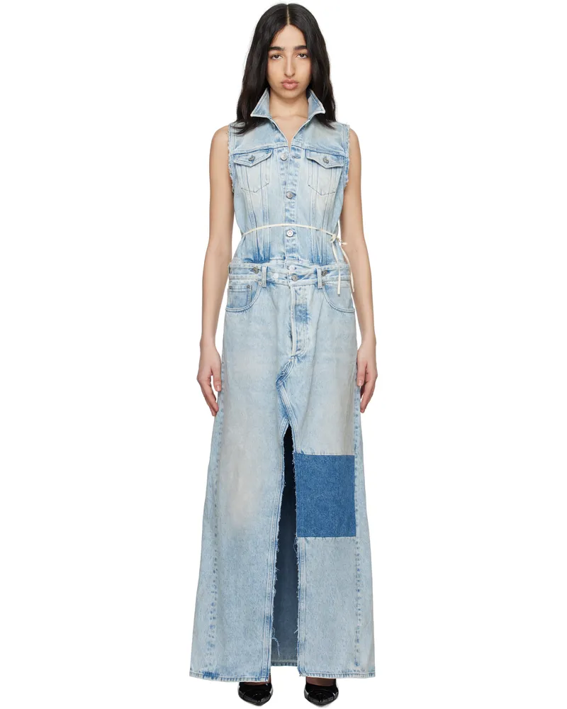Maison Margiela Blue Paneled Denim Maxi Dress 966