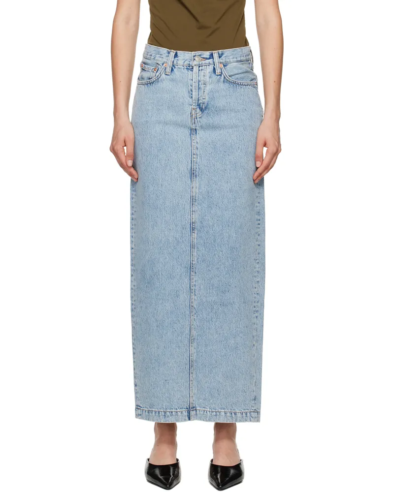 WARDROBE.NYC Blue Column Denim Maxi Skirt Blue