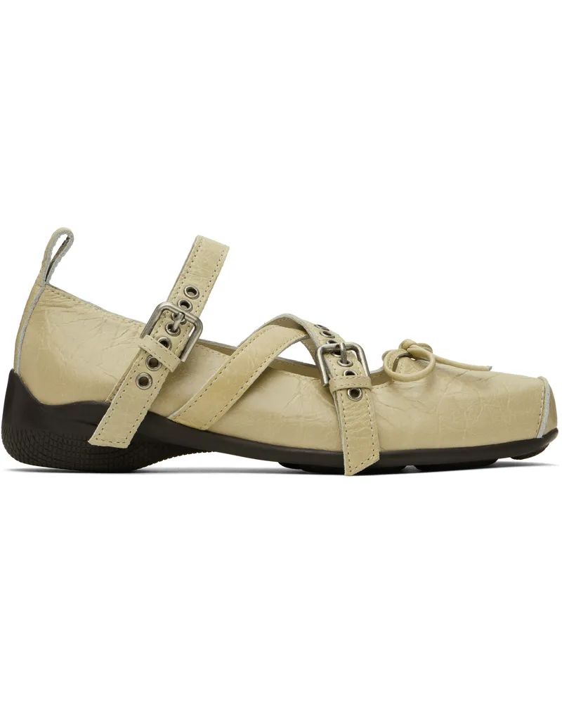 OPEN YY Beige Cross Buckle Ballerina Flats Beige