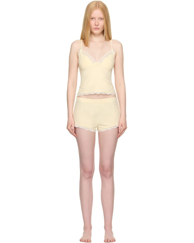 SKIMS Yellow Cotton Jersey Lace Cami & Short Set Butter