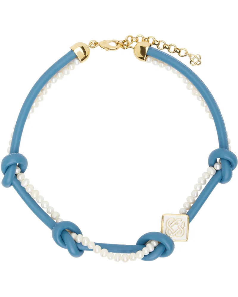Casablanca Paris Blue & White Knotted Necklace Blue