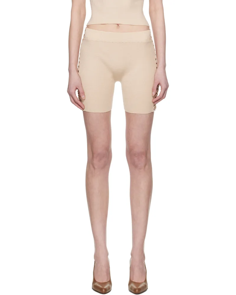 Isa Boulder SSENSE Exclusive Beige Ribbed High Waist Shorts Sand