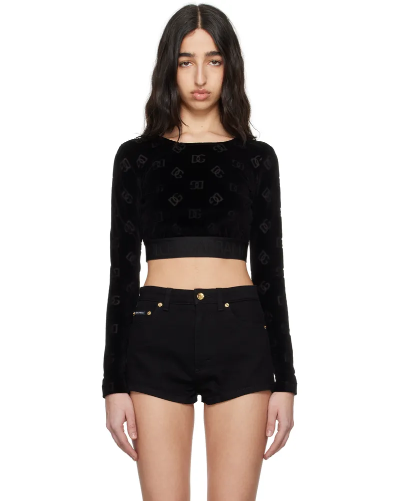 Dolce & Gabbana Black Jacquard DG Logo Crop Top N0000