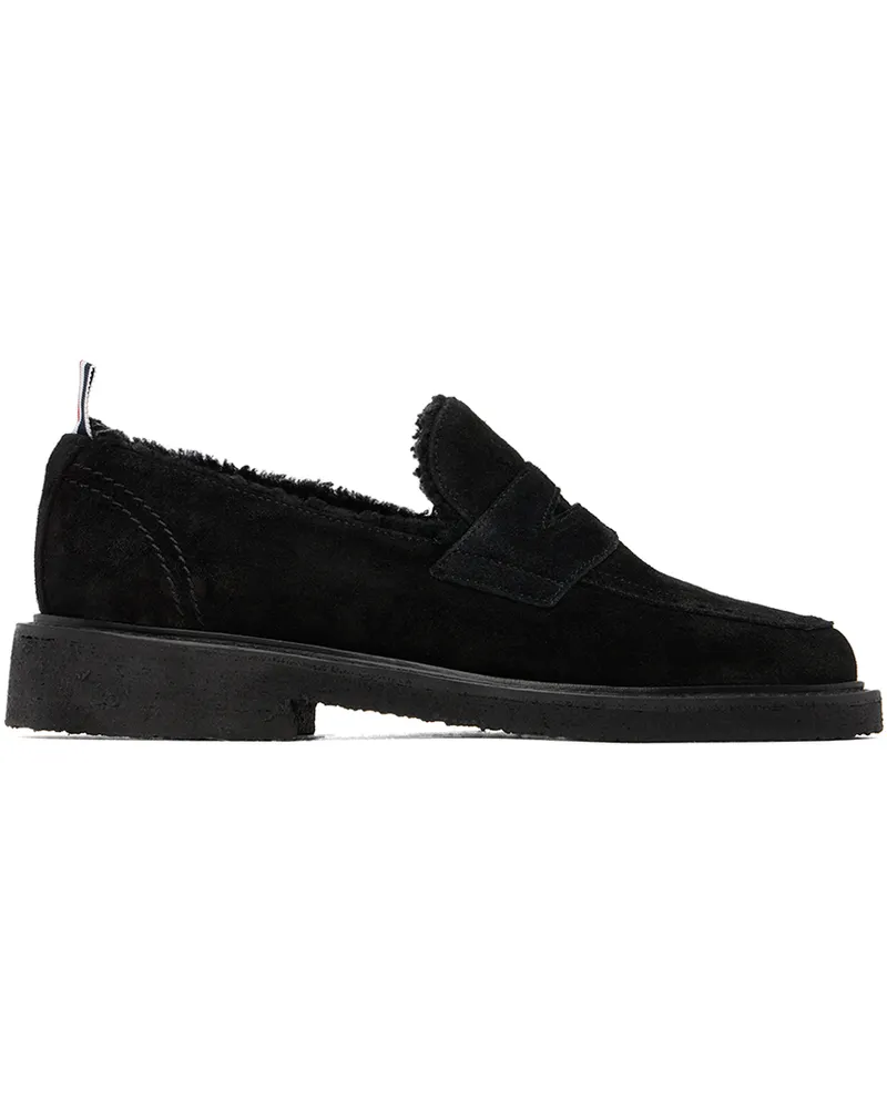 Thom Browne Black Shearling Penny Loafers 001