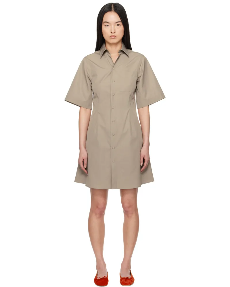 AMI Paris Taupe Cotton Short Sleeve Shirt Minidress Ash