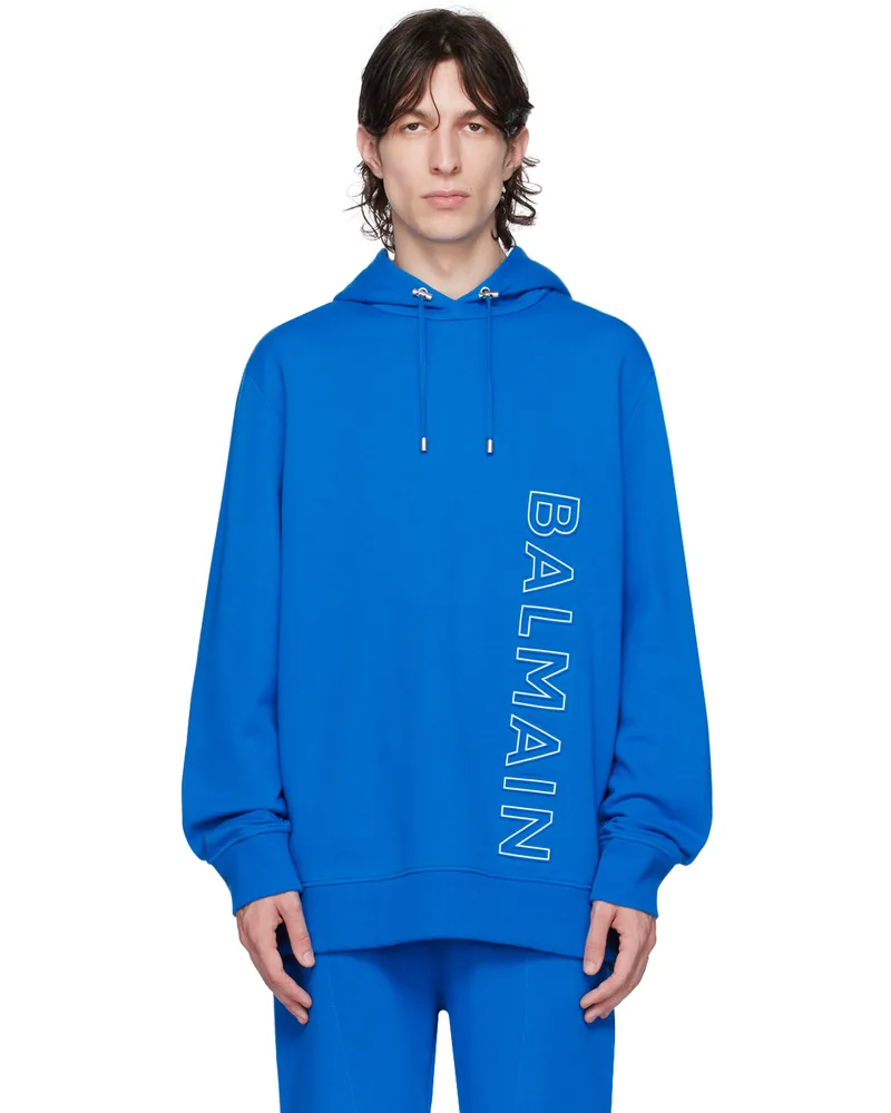 Balmain Blue Embossed Hoodie Shx