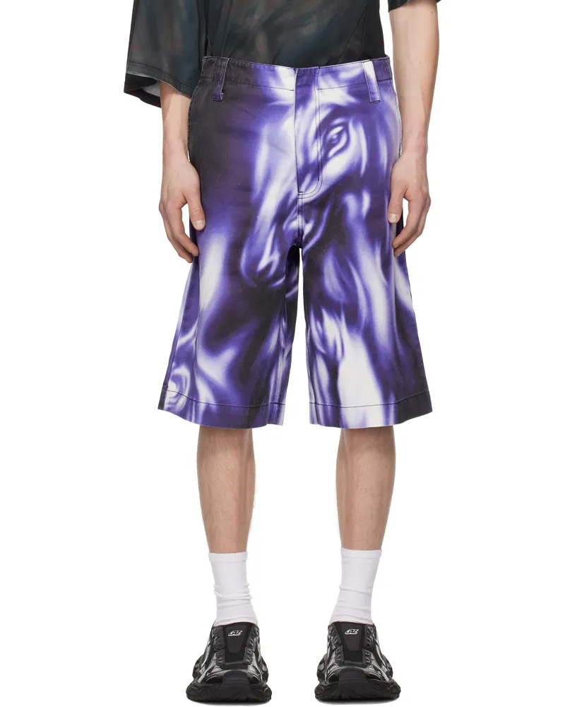 Gerrit Jacob Purple Printed Denim Shorts Black