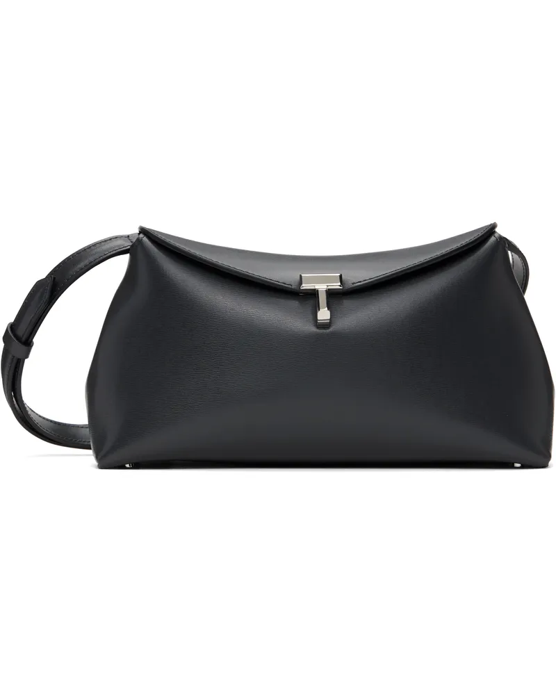 Totême Gray T-Lock Leather Clutch Shark