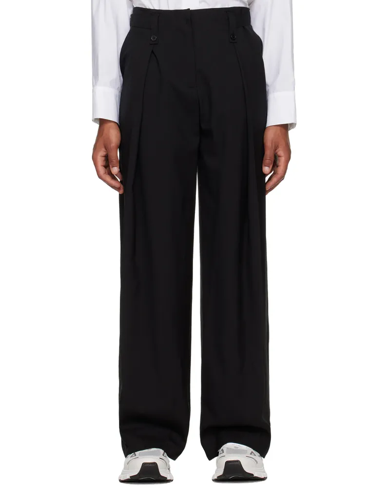 LOW CLASSIC Black Belt Loop Point Trousers Black