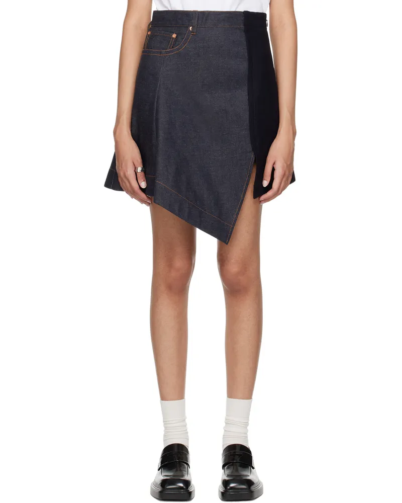 Sacai Navy Wool Paneled Denim Miniskirt 201