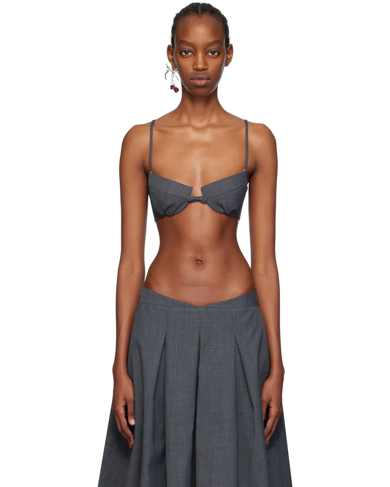 SHUSHU/TONG Gray Bow-Tie Bra Gr100