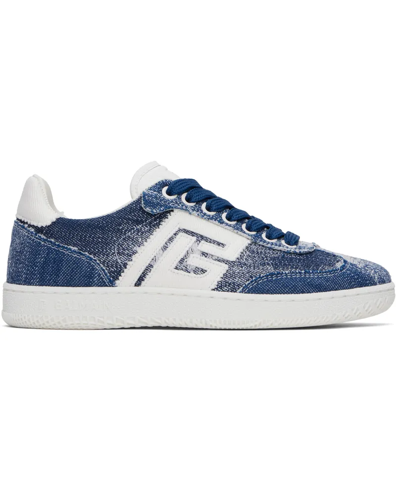 Balmain Blue Denim 'Balmain' Swan Sneakers See