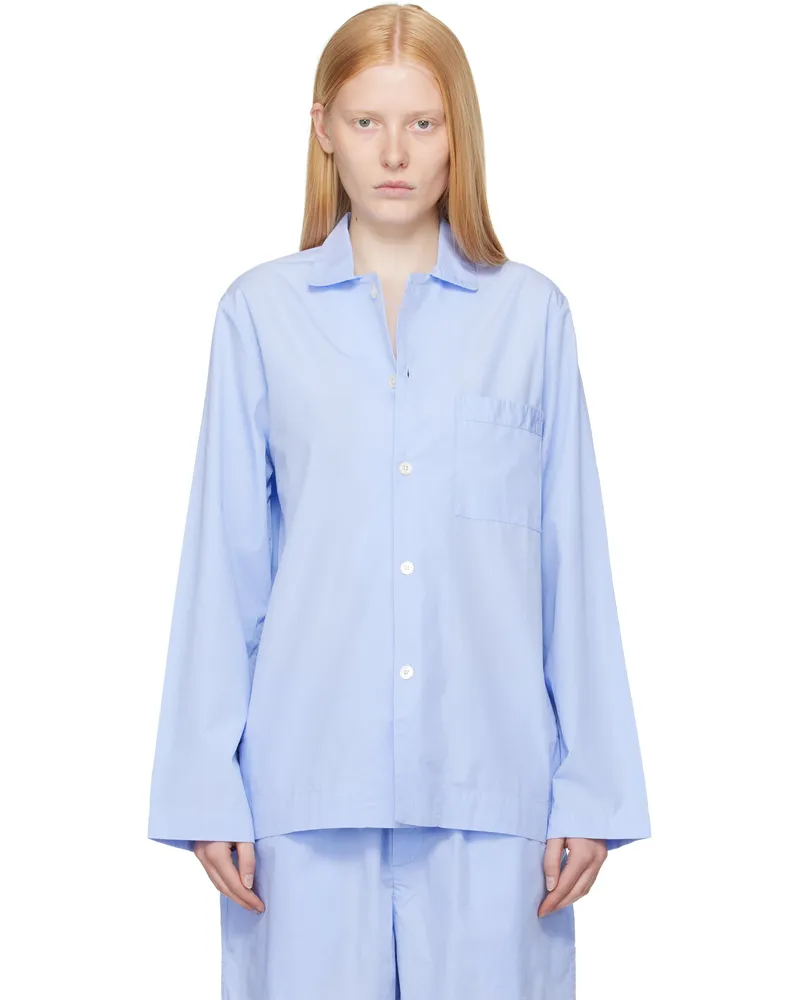 TEKLA Blue Poplin Long-Sleeved Pyjama Shirt Shirt