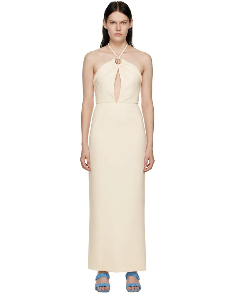 STAUD Off-White Abigail Midi Dress Ecru