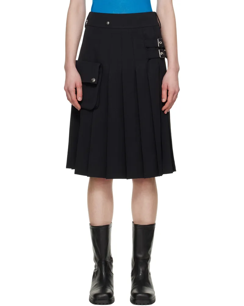 OPEN YY Black Pleated Cargo Pocket Kilt Midi Skirt Black