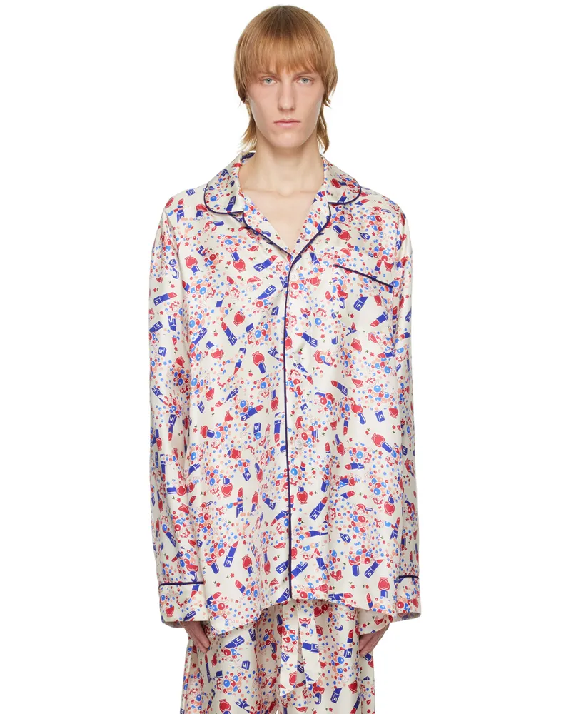 Maison Margiela White & Blue Ditsy Pyjama Shirt 103s