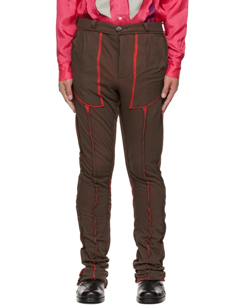 Edward Cuming Brown & Red Paneled Trousers Brown