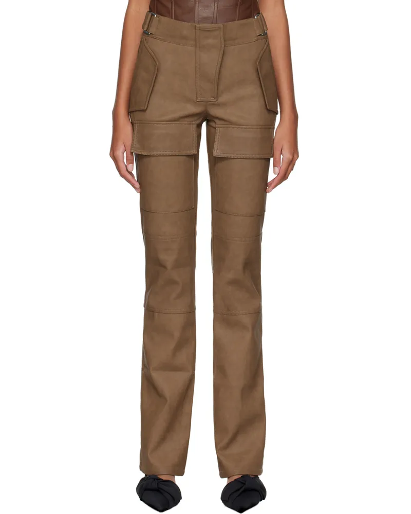 MISBHV Tan Moto Faux-Leather Trousers Brown