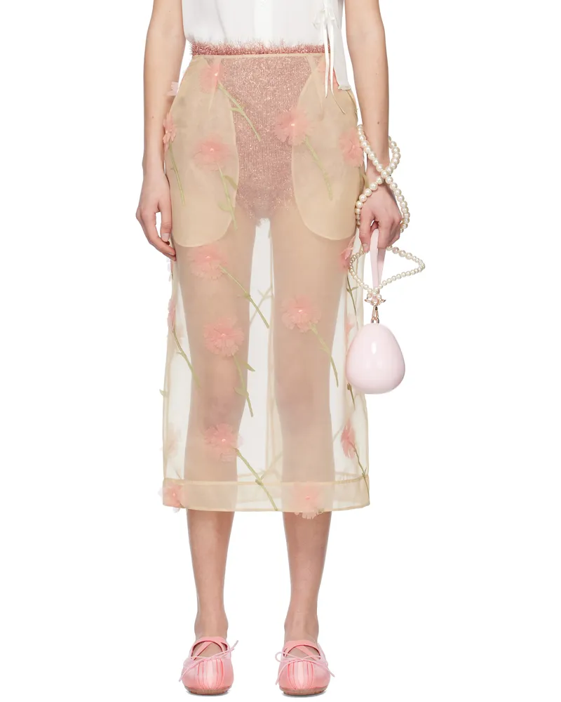 Simone Rocha Beige Carnation Organza Pencil Midi Skirt Nude