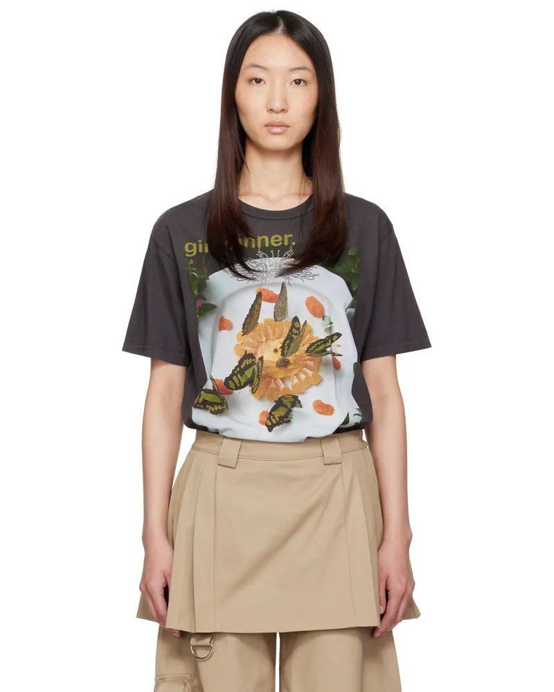 Collina Strada Gray 'Girl Dinner' Rhinestone T-shirt Girl