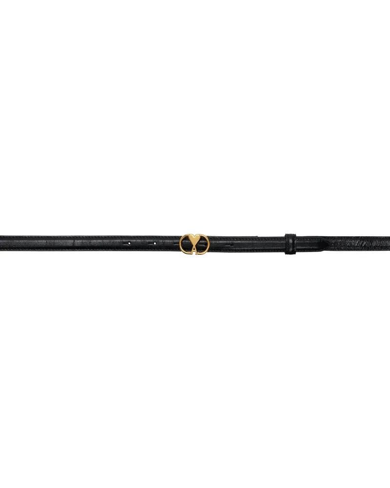AMI Paris Black Leather Ami de Coeur Belt Black