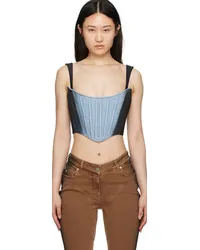 Thierry Mugler Blue & Black Bi-Material Denim Tank Top Blight