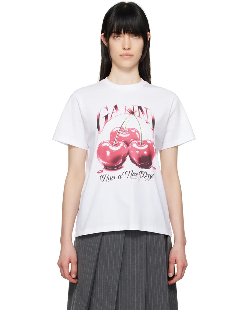 Ganni White Basic Jersey Cherry Relaxed T-shirt 151
