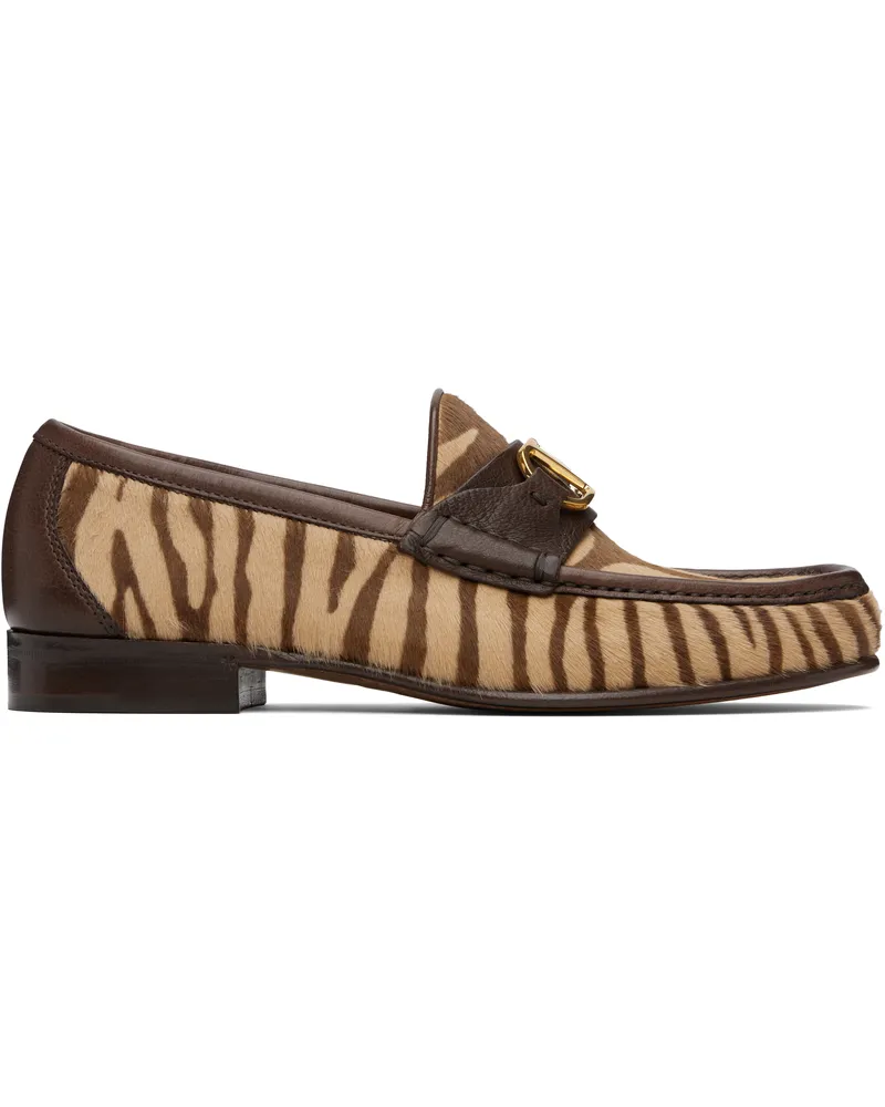 Valentino Garavani Beige & Brown VLogo Signature Calfskin Loafers R2q