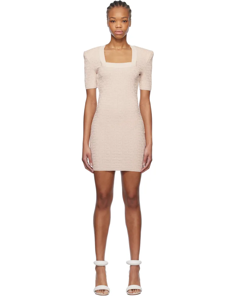 Balmain Beige Glittered Monogram Minidress Gus