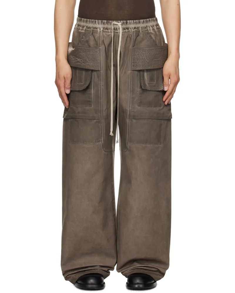 DRKSHDW by Rick Owens Gray Hollywood Creatch Wide Cargo Drawstring Pants 34