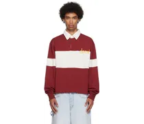 Burgundy & White Embroidered Long Sleeve Polo