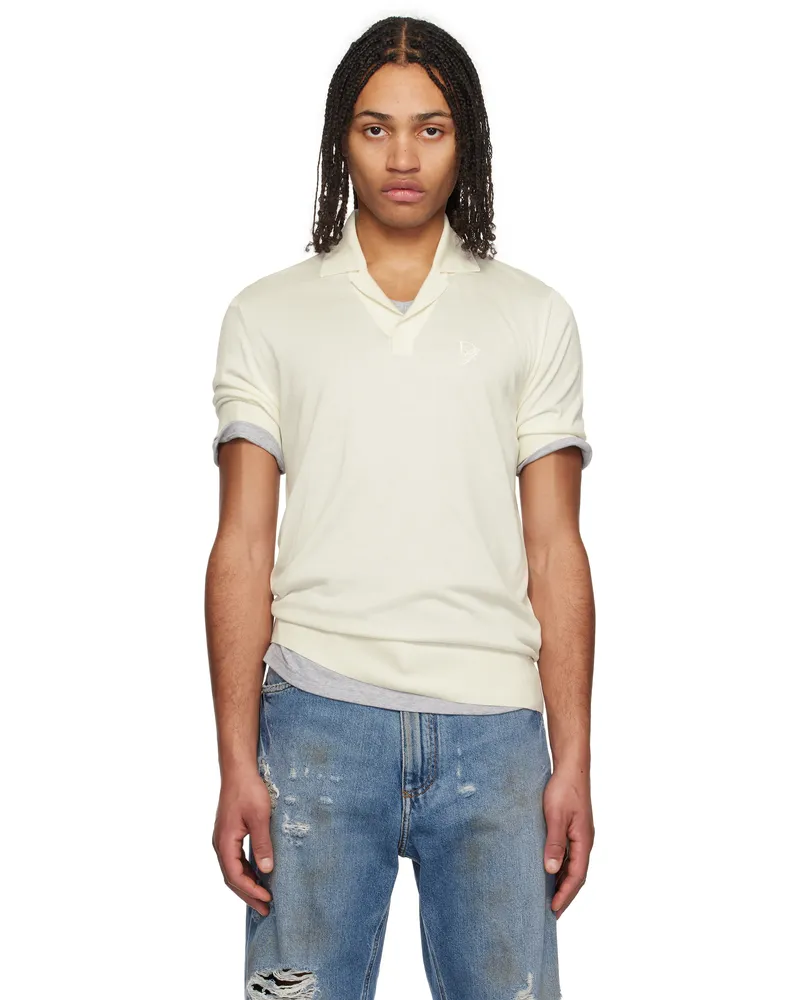 Dolce & Gabbana Off-White Logo Embroidered Silk Polo Bianco