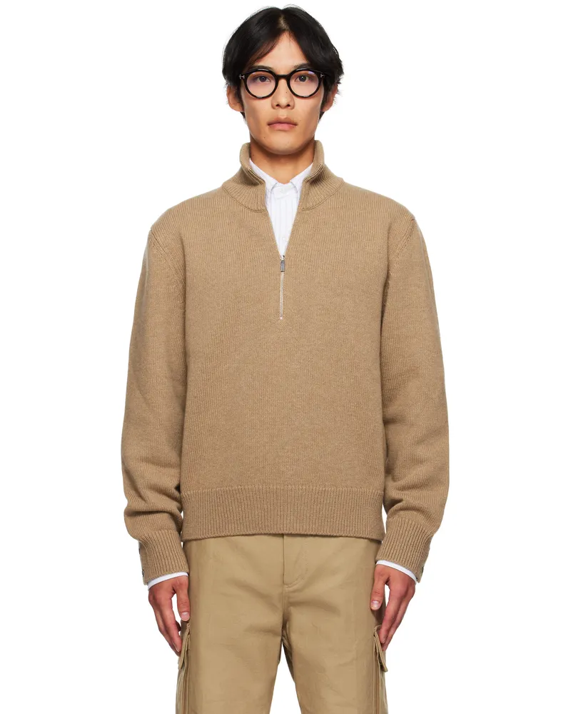Thom Browne Beige Geese Intarsia Merino Wool Mock Neck Sweater 216med