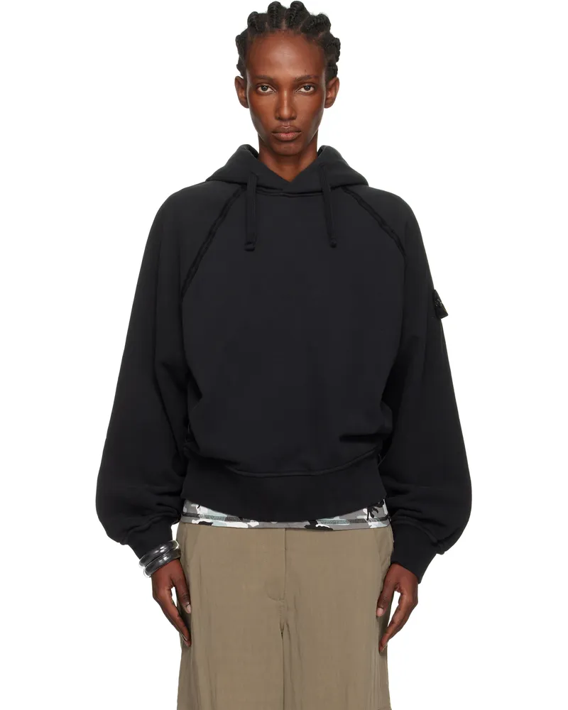Stone Island Black 6100023 Brushed Organic Cotton Fleece Hoodie V0029